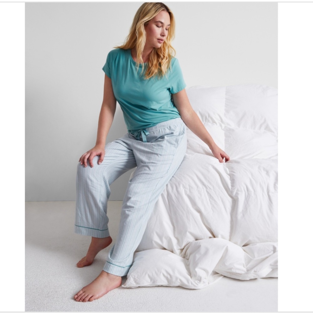 State of Day Women's Plaid Flannel Pajama Pants - Mint Stripe - XL - NWT